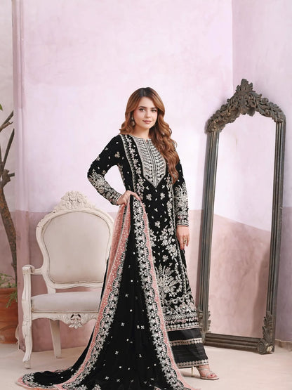 Aneela's Luxury Embroidered Velvet Wedding Collection- Black