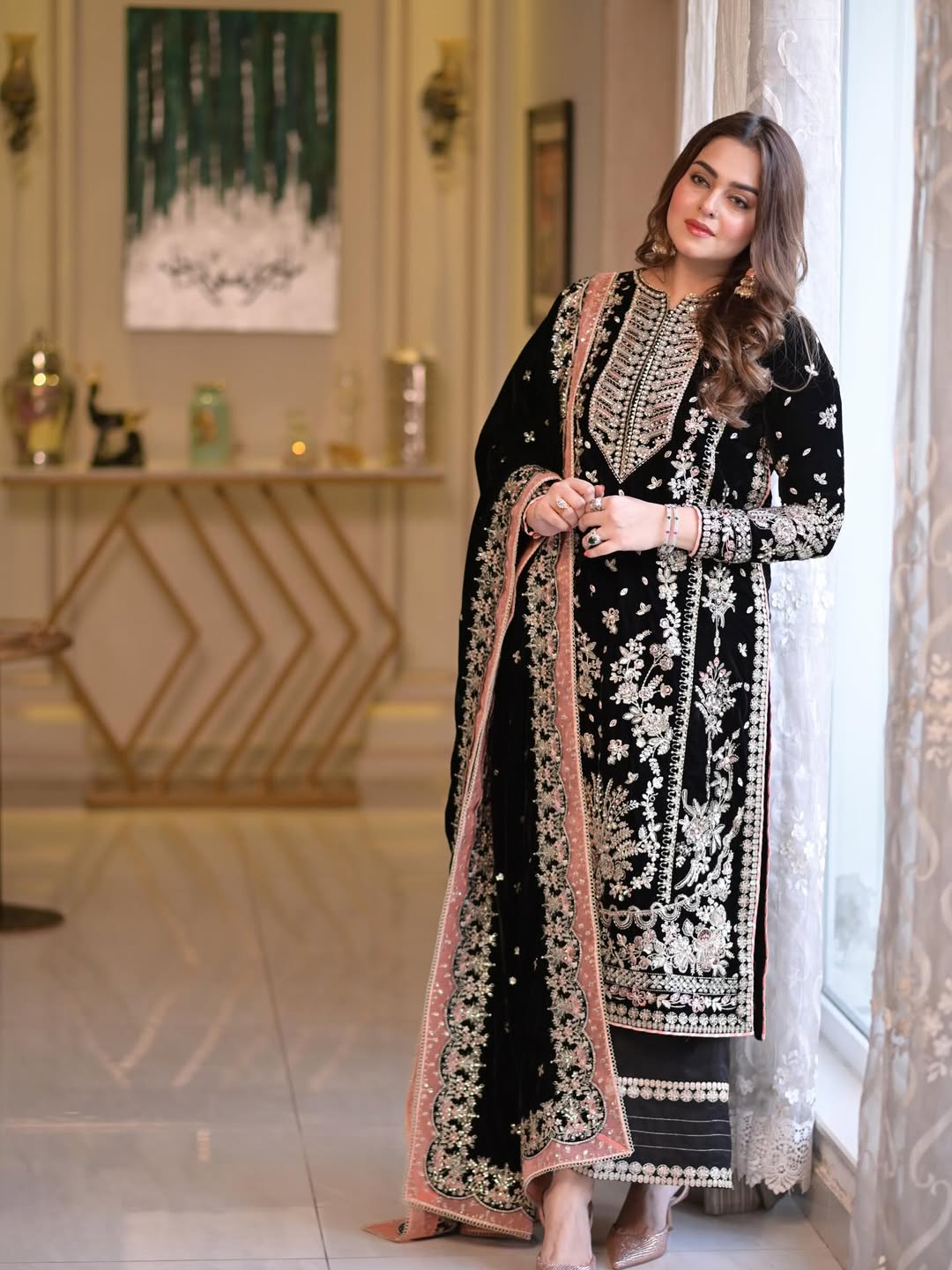 Aneela's Luxury Embroidered Velvet Wedding Collection- Black