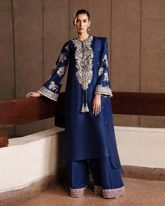 Hussain Rehar Luxury Wedding Rawsilk Collection- Midnight Blue