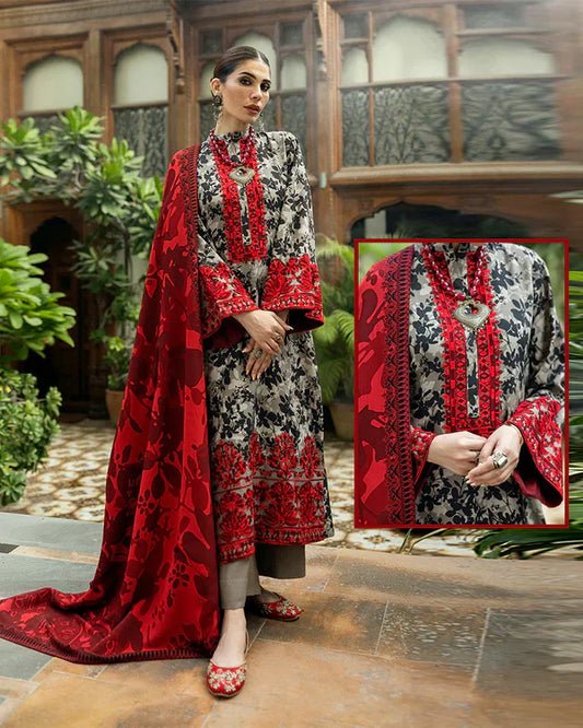 Zainab Chottani Luxury Swiss Lawn Collection - Gray & Reddish Maroon