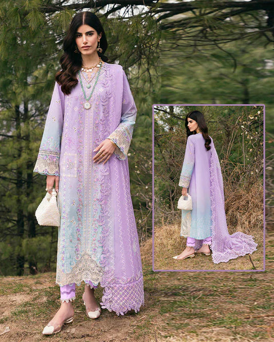 Qalamkar Luxury Lawn Chikankari Collection- Lilac & Sky Blue