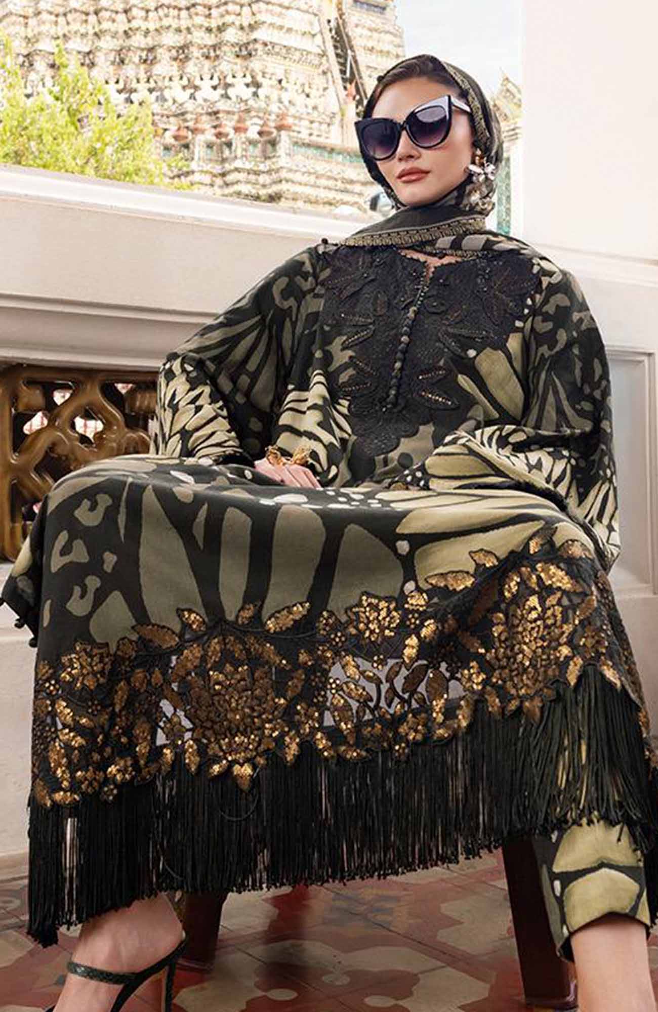 Maria.b Luxury Silk Collection - Olive Green & Black