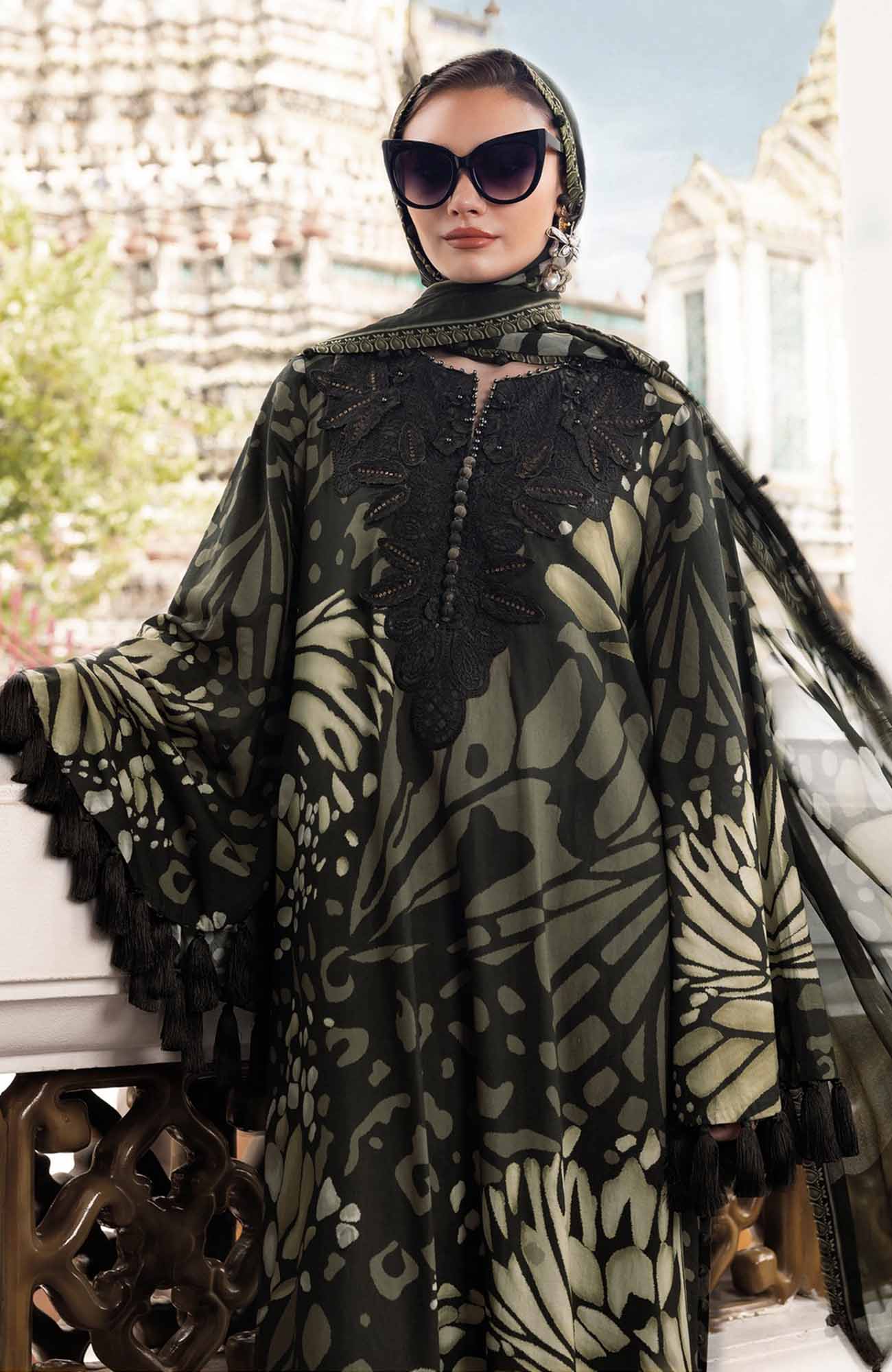 Maria.b Luxury Silk Collection - Olive Green & Black