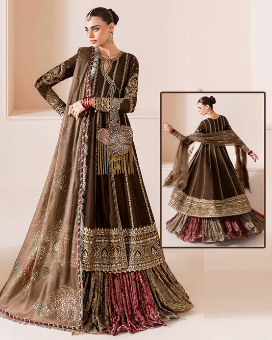 Jazmin Luxury Embroidered Velvet Wedding Collection- Brown