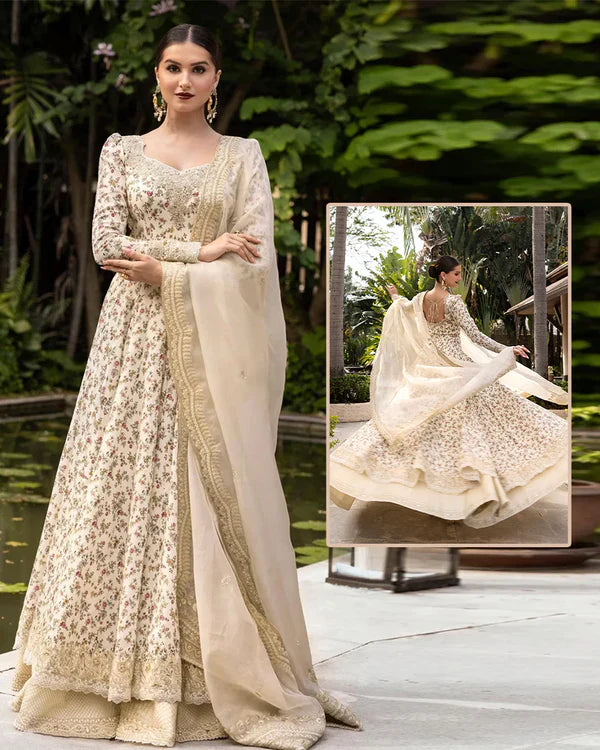 Faiza Saqlain Luxury Lawn Collection Maaxi - Pearl White