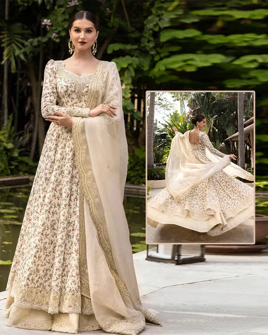 Faiza Saqlain Luxury Lawn Collection Maaxi - Pearl White