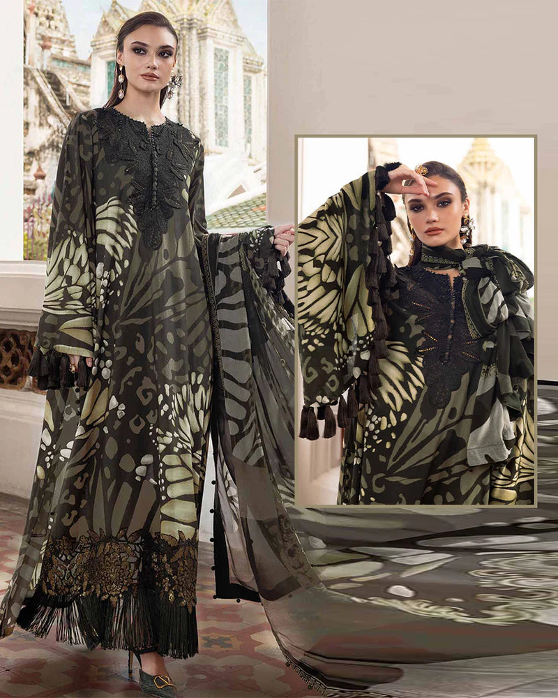 Maria.b Luxury Silk Collection - Olive Green & Black