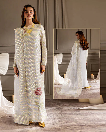 Nureh Luxury Formals Embroidered Wedding Collection-Off White