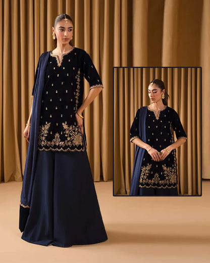 Kaida Luxury Addawork Velvet Wedding Collection- Blue