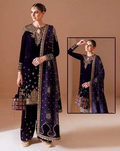 Jazmin Chandani Luxury Velvet Wedding Collection- Deep Purple