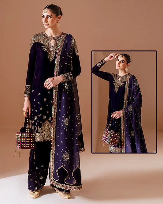 Jazmin Chandani Luxury Velvet Wedding Collection- Deep Purple