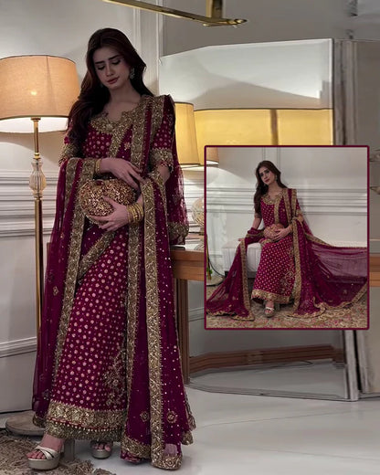 Haris Shakeel Addawork Formal Wedding Chiffon Collection - AISHA MAGENTA