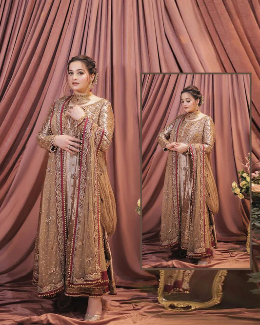 Haris Shakeel Luxury Hand Embellished Addawork Formal Wedding Collection- Aimen Gold