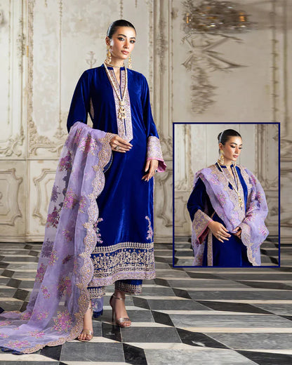 Zainab Chottani Luxury Embroidered Velvet Collection-Royal Blue