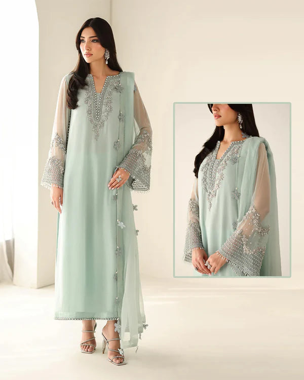 Baroque Luxury Formals Embroidered Hand Embellished Addawork Collection –Light Sea Green