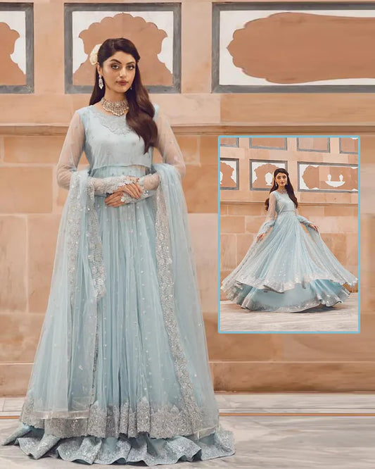 Elanora Maaxi With Koora Dabka Addawork Formal Wedding Collection – Mint Green