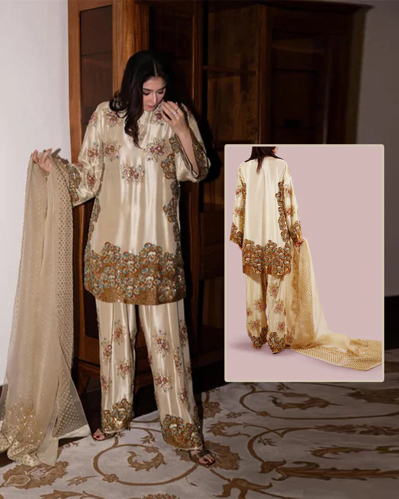 Muse Luxe Embroidered Addawork Hand Embellished Formal Wedding Collection-Beige