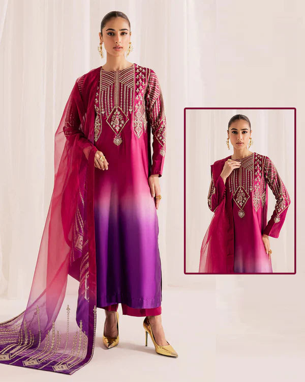 Nureh Luxury Silk Ombre Collection - Purple & Pink Double Shaded