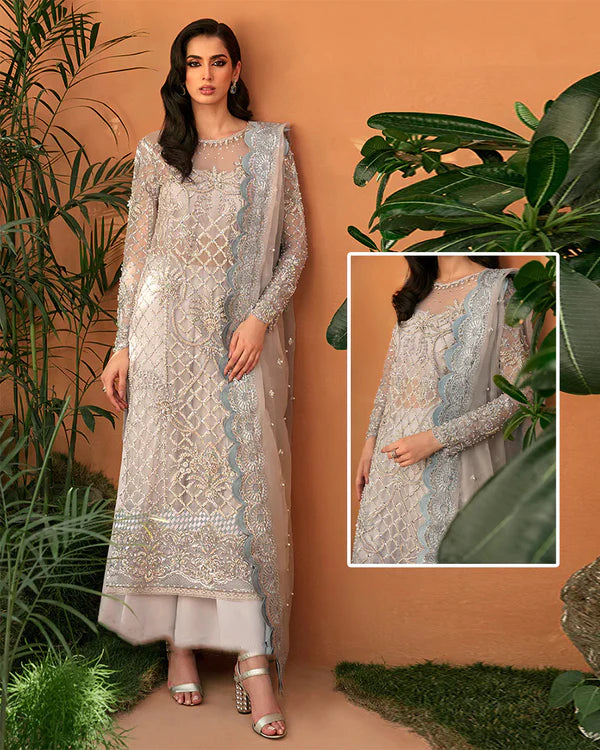 Mushq Luxurious Hand Embellished Addawork Formal Wedding Collection- Stone  Grey