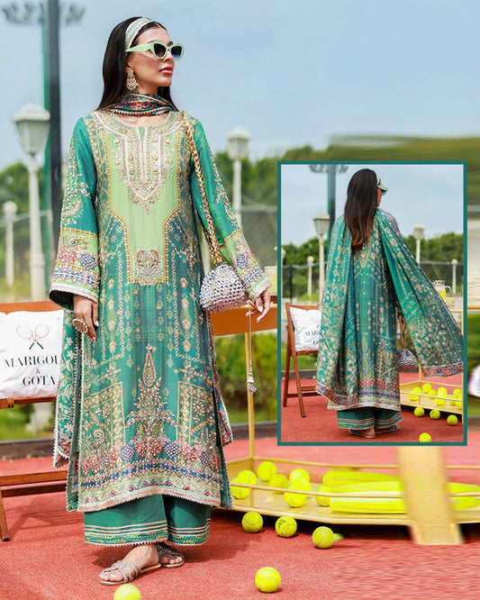 Ansab Jehangir Studio Luxury Lawn Collection - Zartasha Emerald Green