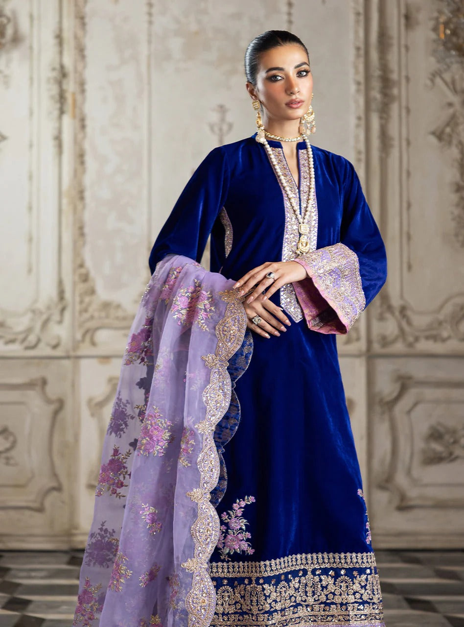 Zainab Chottani Luxury Embroidered Velvet Collection-Royal Blue