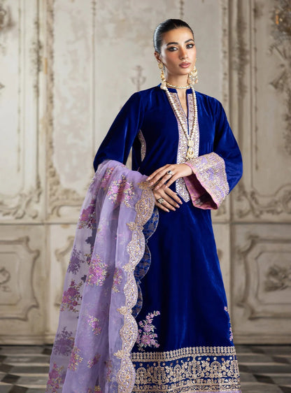 Zainab Chottani Luxury Embroidered Velvet Collection-Royal Blue