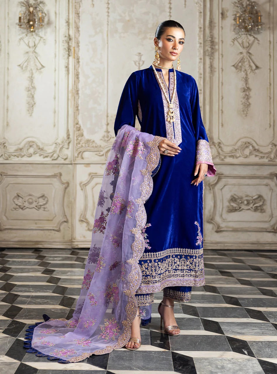 Zainab Chottani Luxury Embroidered Velvet Collection-Royal Blue