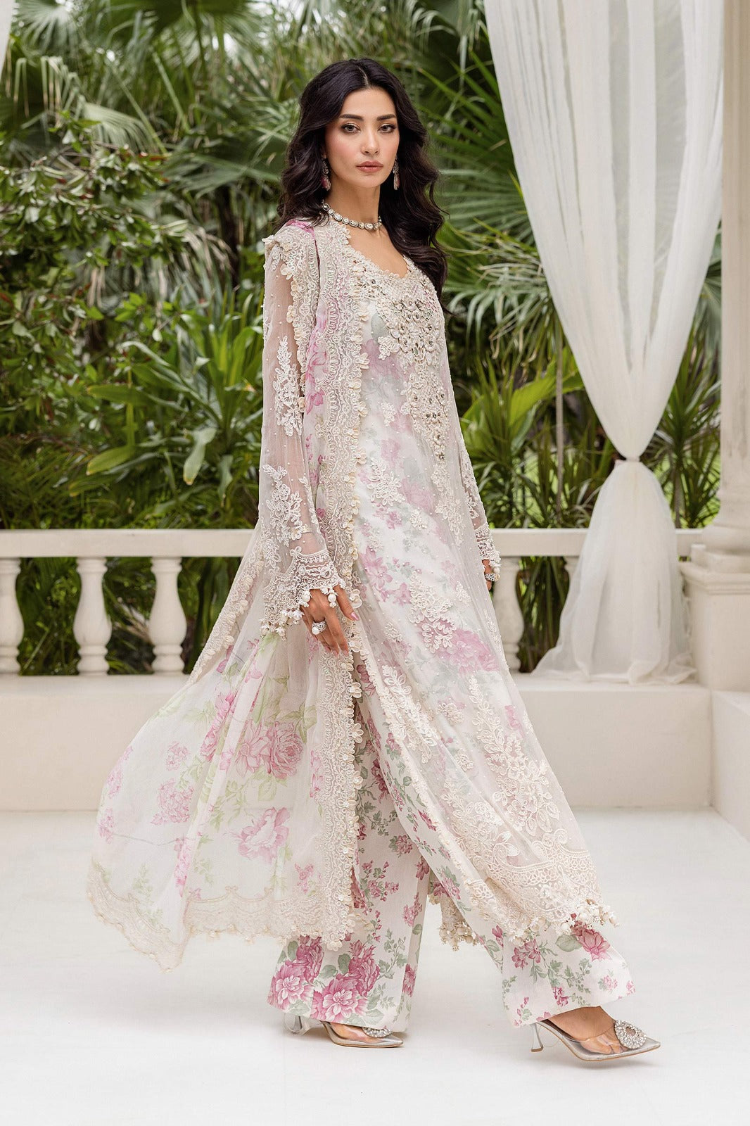 Maria.B Chiffons Latest 2025 Luxury Formals Collection- Off White Flora