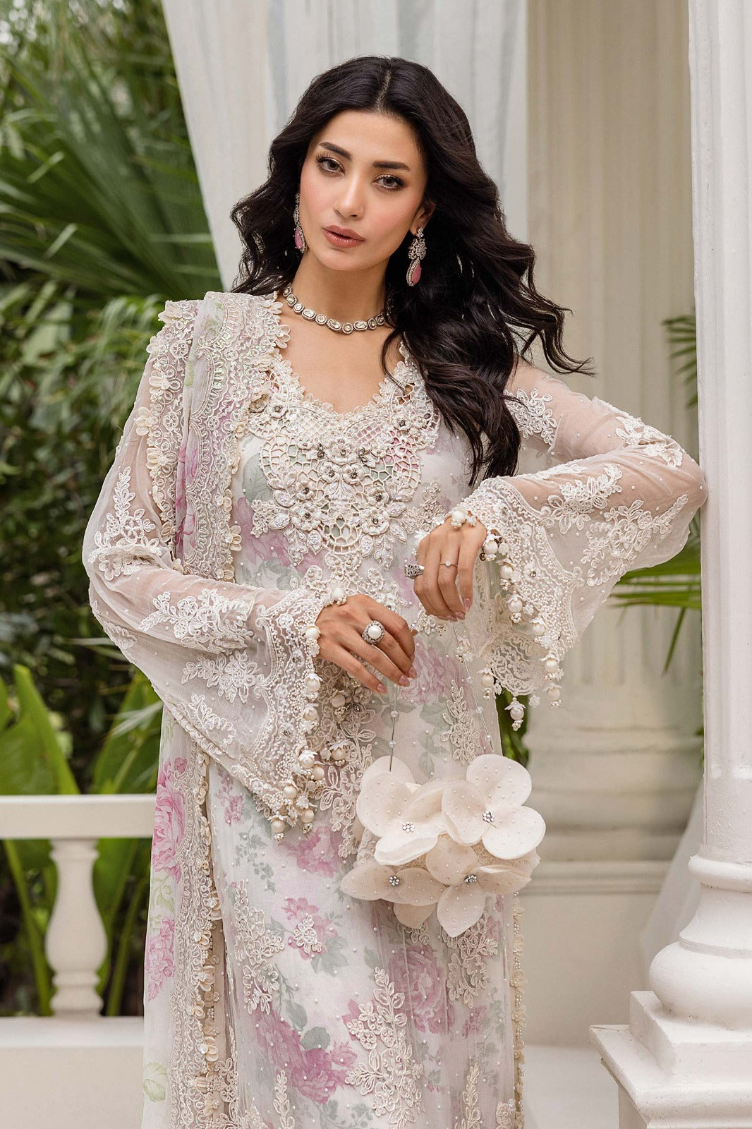 Maria.B Chiffons Latest 2025 Luxury Formals Collection- Off White Flora