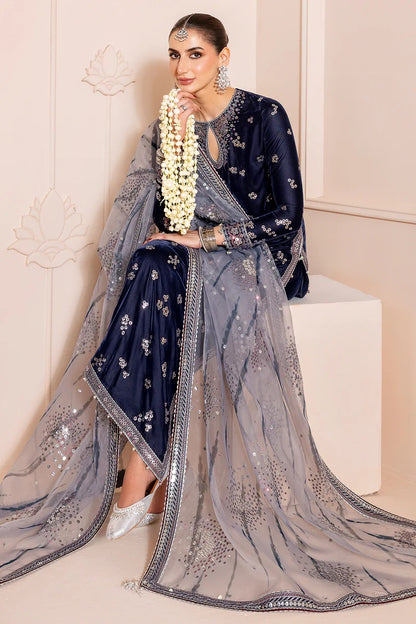 Jazmin Chandani Luxury Embroidered Velvet Wedding Collection- Navy Blue