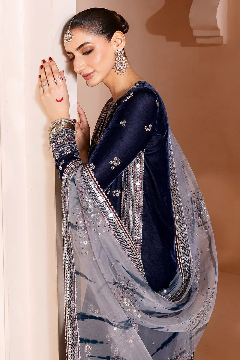 Jazmin Chandani Luxury Embroidered Velvet Wedding Collection- Navy Blue