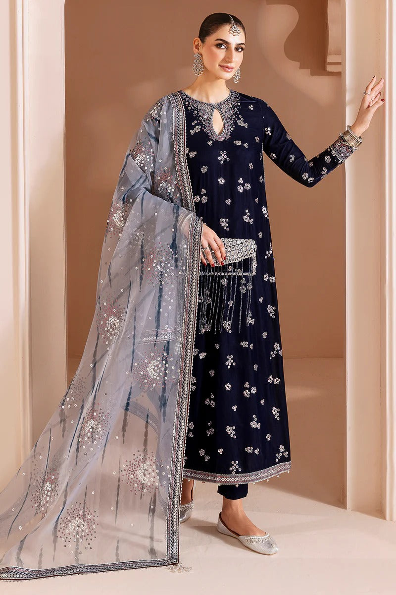 Jazmin Chandani Luxury Embroidered Velvet Wedding Collection- Navy Blue
