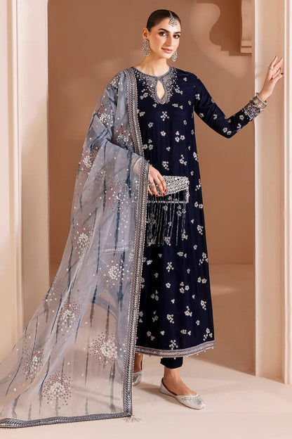 Jazmin Chandani Luxury Embroidered Velvet Wedding Collection- Navy Blue