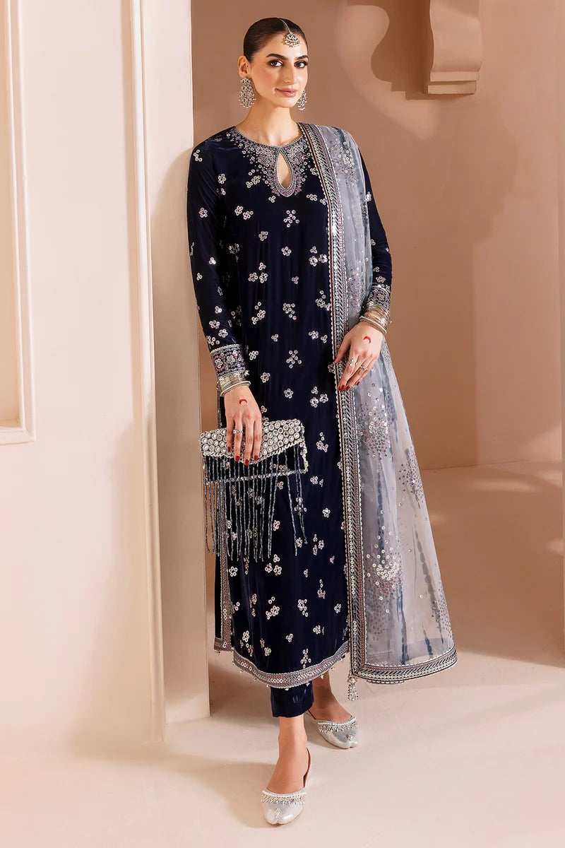 Jazmin Chandani Luxury Embroidered Velvet Wedding Collection- Navy Blue