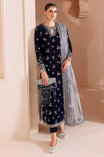 Jazmin Chandani Luxury Embroidered Velvet Wedding Collection- Navy Blue
