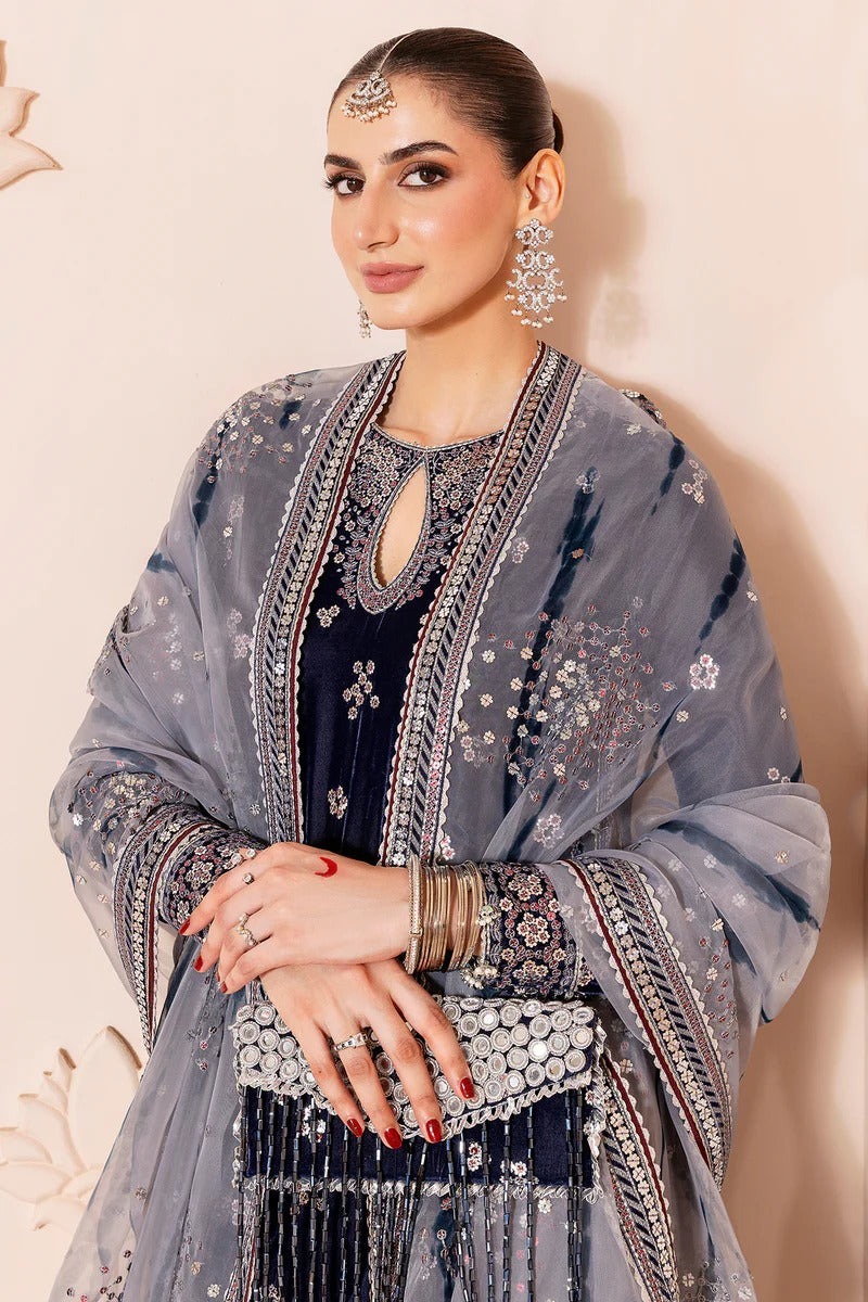 Jazmin Chandani Luxury Embroidered Velvet Wedding Collection- Navy Blue