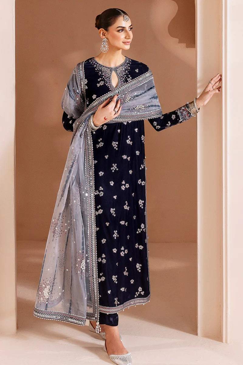 Jazmin Chandani Luxury Embroidered Velvet Wedding Collection- Navy Blue