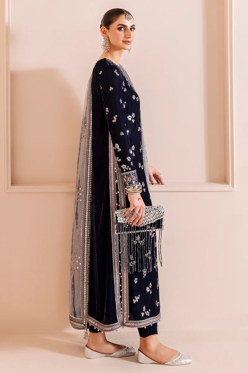 Jazmin Chandani Luxury Embroidered Velvet Wedding Collection- Navy Blue