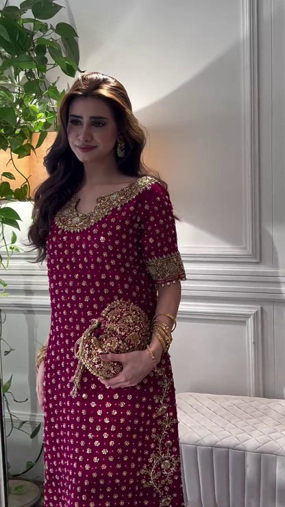 Haris Shakeel Addawork Formal Wedding Chiffon Collection - AISHA MAGENTA