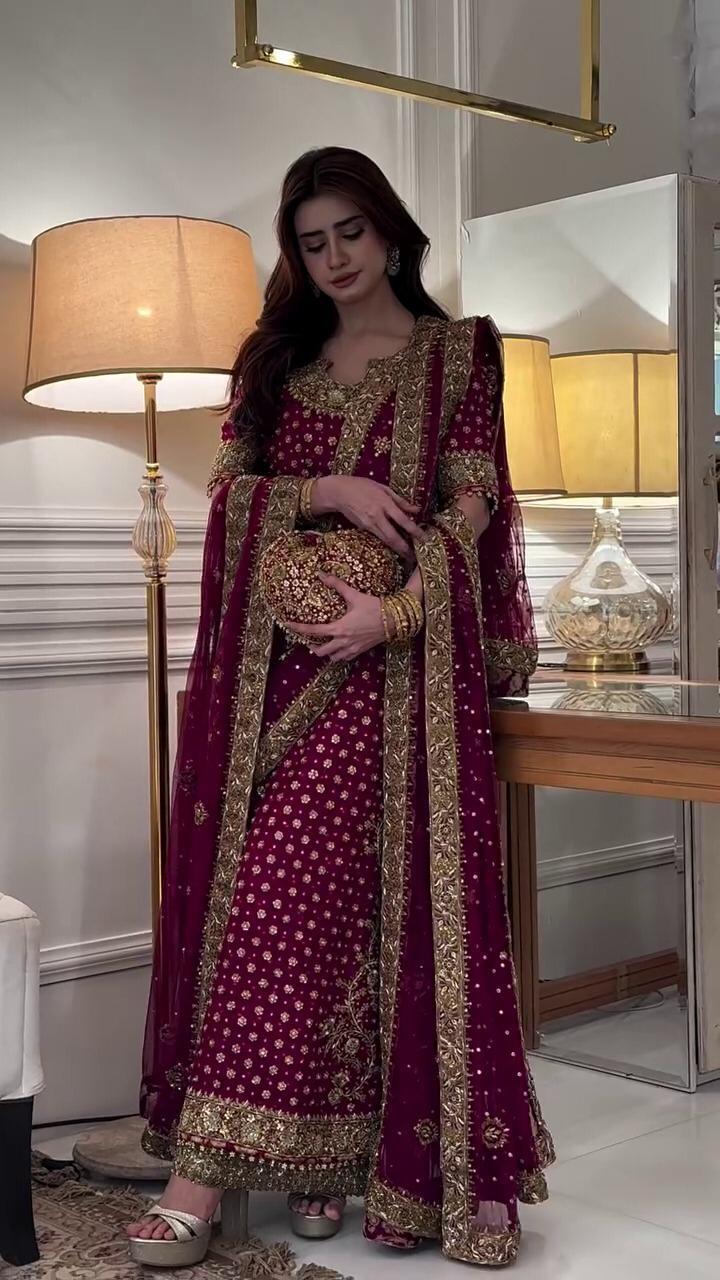 Haris Shakeel Addawork Formal Wedding Chiffon Collection - AISHA MAGENTA