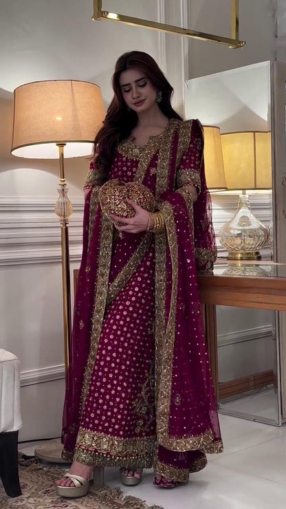 Haris Shakeel Addawork Formal Wedding Chiffon Collection - AISHA MAGENTA