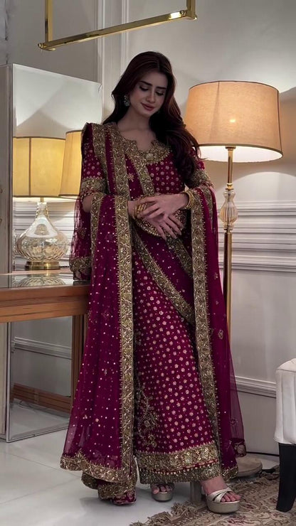 Haris Shakeel Addawork Formal Wedding Chiffon Collection - AISHA MAGENTA
