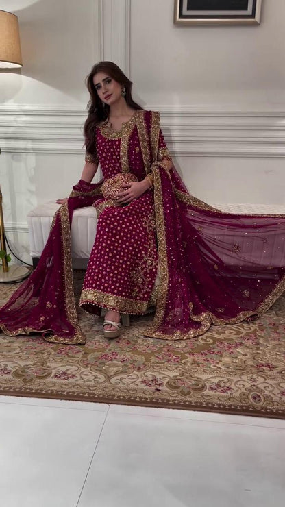 Haris Shakeel Addawork Formal Wedding Chiffon Collection - AISHA MAGENTA