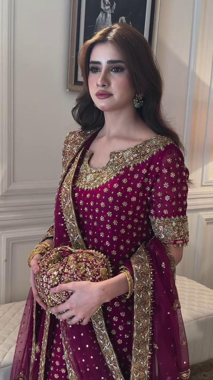Haris Shakeel Addawork Formal Wedding Chiffon Collection - AISHA MAGENTA