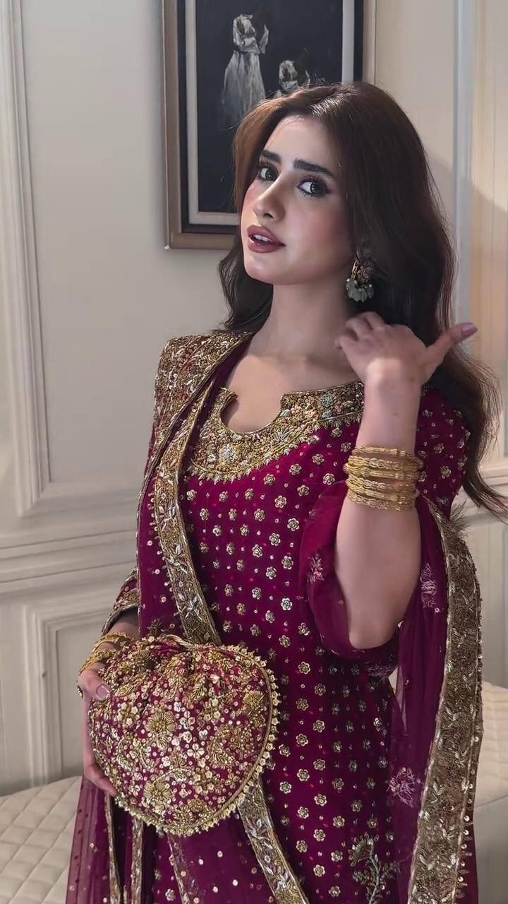 Haris Shakeel Addawork Formal Wedding Chiffon Collection - AISHA MAGENTA