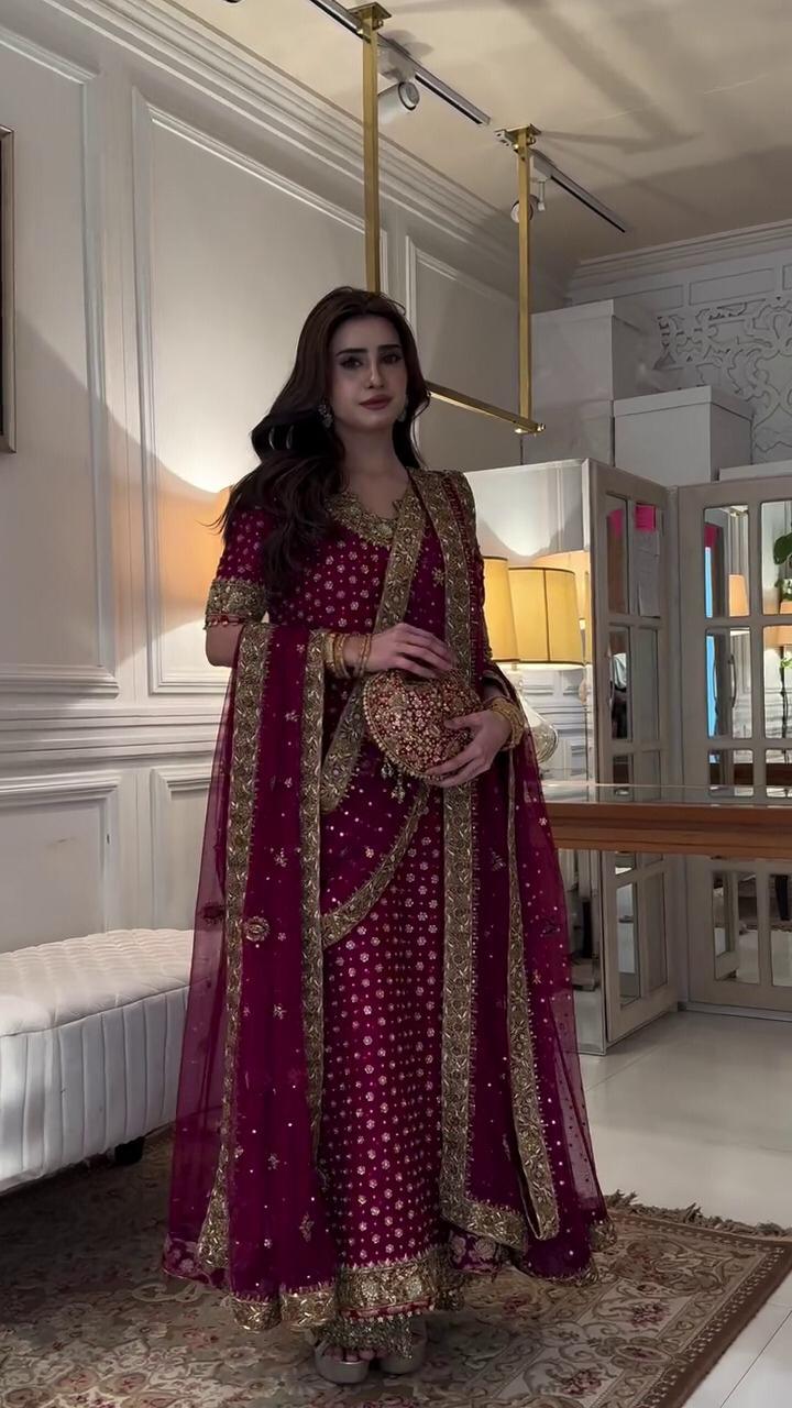Haris Shakeel Addawork Formal Wedding Chiffon Collection - AISHA MAGENTA