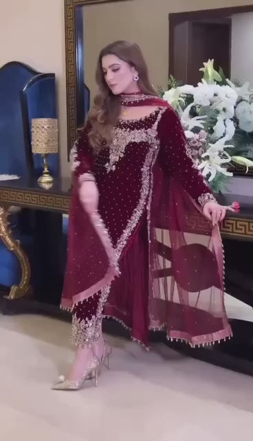 Aneelas Luxury Velvet Embroidered 3 Piece Unstitched