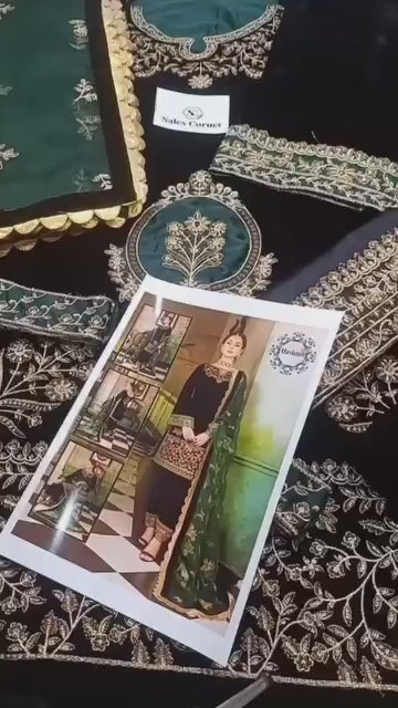 Zainab Chottani Velvet Wedding Collection- Black&Bottle Green