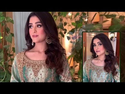 Harris Shakeel Embroidered Addawork Formal Wedding Wear Collection-Seagreen Gold