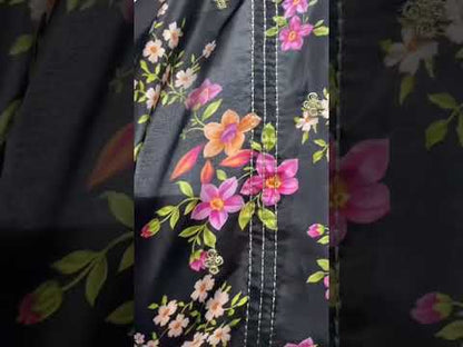 Batik Silk Luxury Formals Pret Collection With Clutch Bag-Black Flora